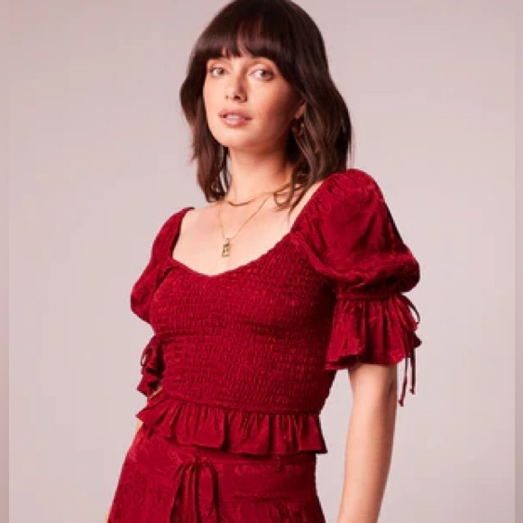 NWT Band of The Free LEA RHUBARB SMOCKED CROP TOP Bohemian Puffed Sleeves - Picture 5 of 5